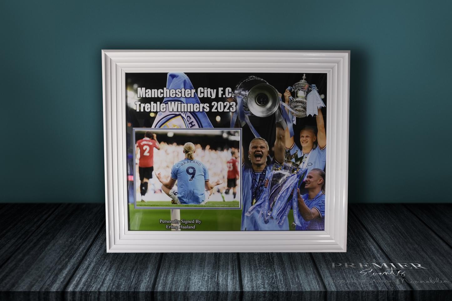 Erling Haaland Signed Framed Photo – Yoga Celebration | Man City Treble Winners 2023