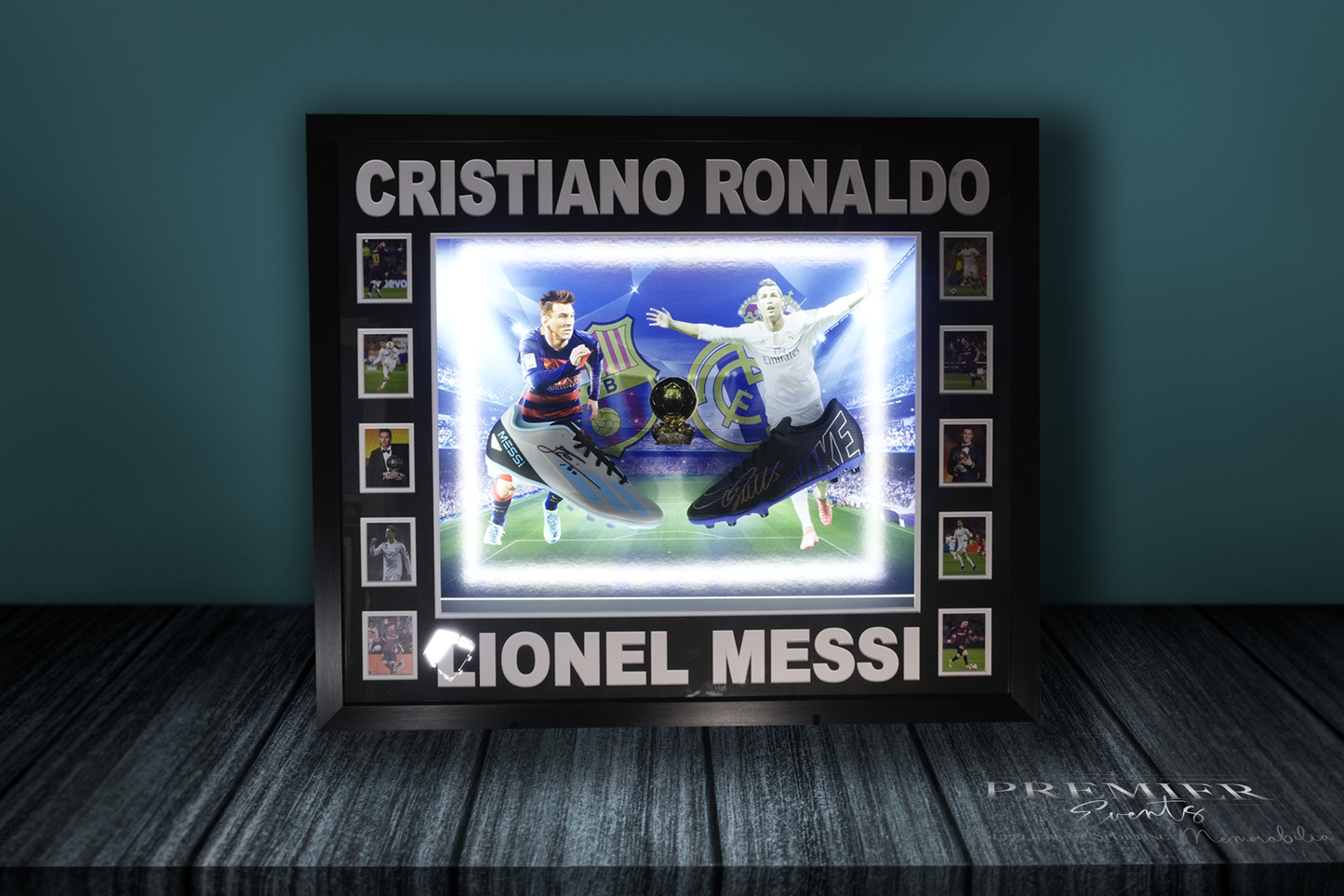 Lionel Messi & Cristiano Ronaldo Signed Boots – Light-Up Framed Display